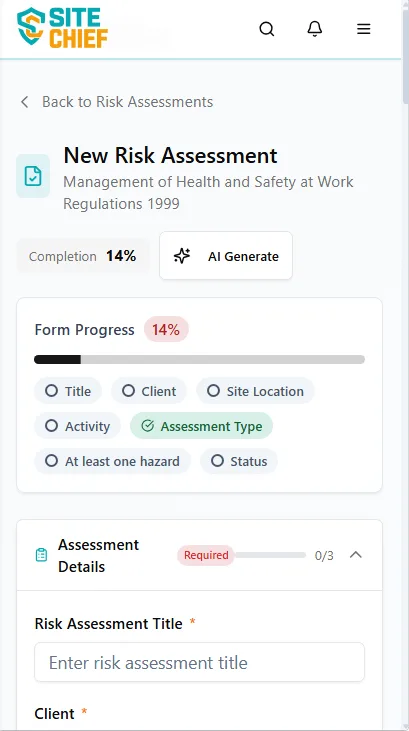 Risk Assessments - Build compliant assessments in minutes with AI-powered hazard suggestions